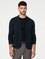 Marks & Spencer Mens Cotton Casual Knitted Blazer in Navy - M&S