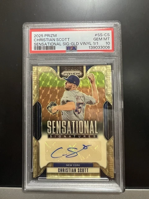 2024 Panini Prizm Christian Scott Gold Vinyl 1/1 Auto Rookie Ticket NY Mets RARE