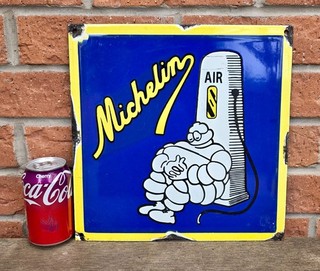 SUPERB LARGE SQUARE MICHELIN TYRES ENAMEL SIGN MANCAVE / GARAGE MR BIBENDUM