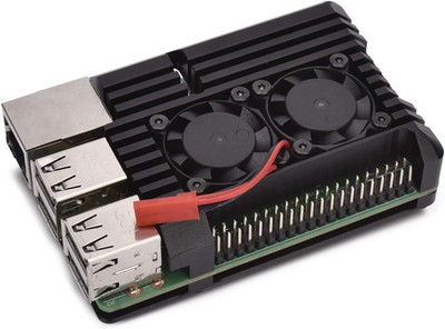 Raspberry Pi 3 Aluminum Case w/ Dual Cooling Fans | Metal Armor Enclosure Black