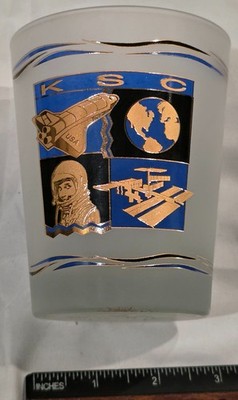 Kennedy Space Center Glass w/ 22K Gold Shuttle, Space Station, Earth & Astronaut