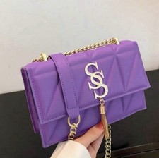 Purple Quilted Shoulder Bag with Gold Chain S...