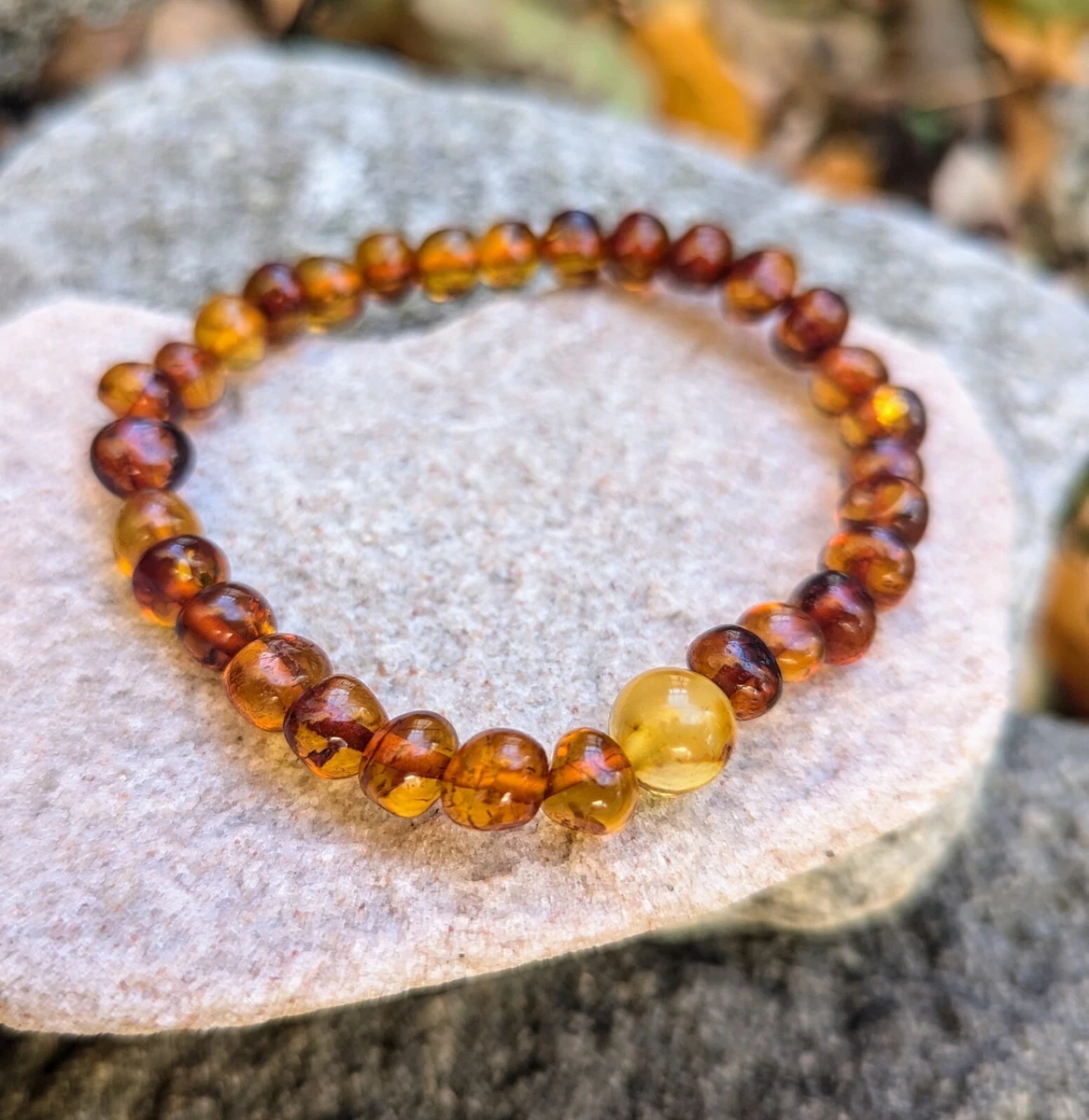 2 Bracelets En Ambre Naturel Brut - Couleur Orange Marron - Occasion