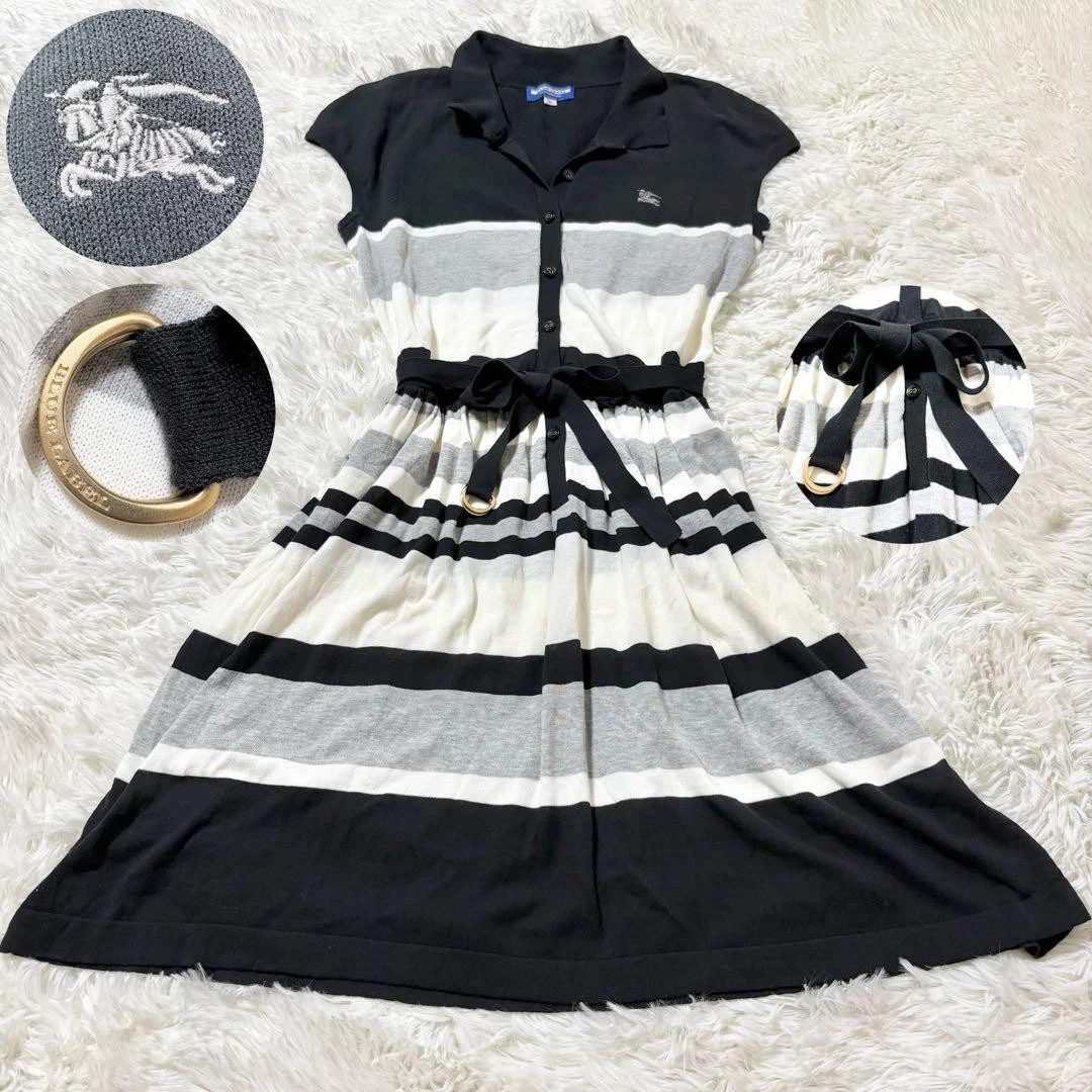 Abito Burberry Blue Label manica corta bordo nero cotone 38 M (US:S) 042717d