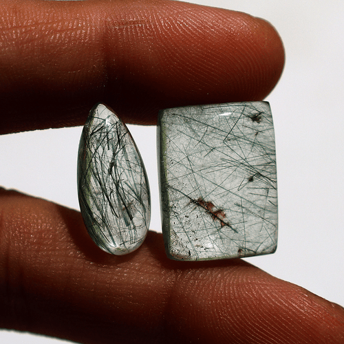 Forest Needles~ 5 PC Natural Green Rutile Quartz 17mm-20mm Cabochon Gemstone Lot - Picture 6 of 13