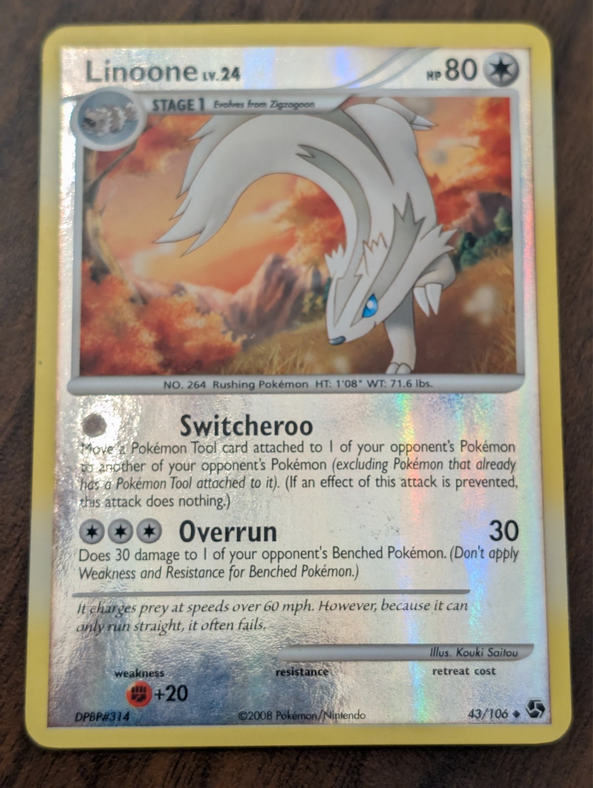 Linoone 43/106 D&P Great Encounters Reverse Holo Pokémon TCG Vintage NM