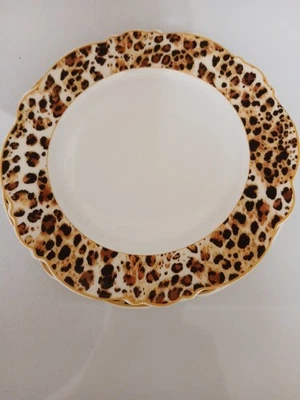 Set of 4 Camila 8" Scalloped Edged Leopard Print Border Salad / Dessert Plates - Image 1 of 4