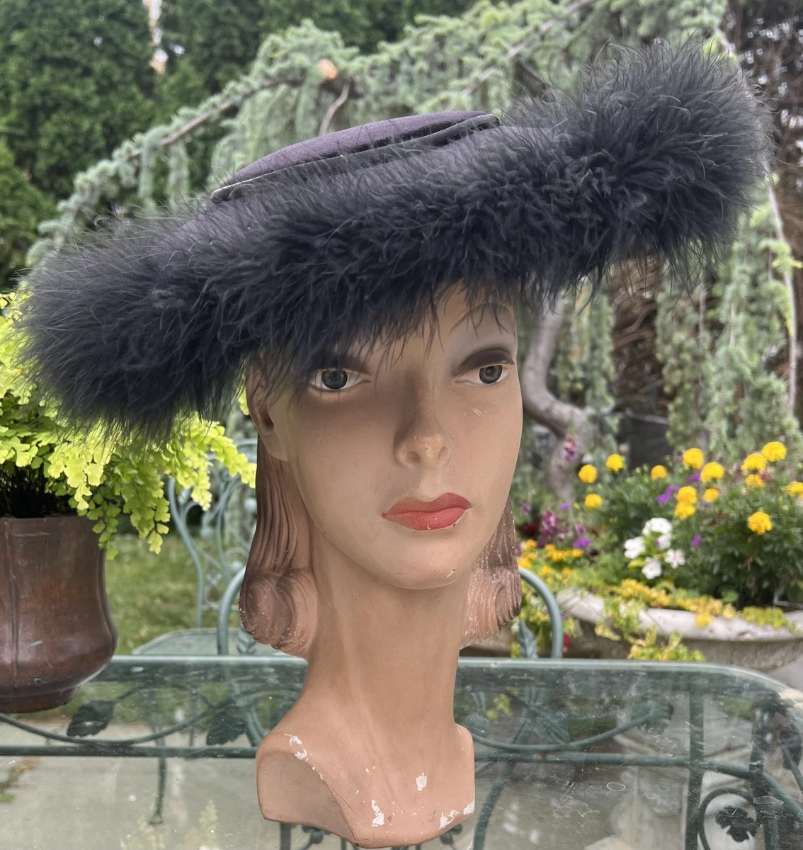 Feather Wide Brim Original Vintage Hats for Women for sale 