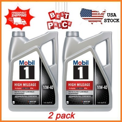 NEW 2 pack Mobil 1 High Mileage Full Synthetic Motor Oil 10W-40, 5 Quart