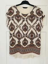 F&F Women's Paisley Print Top Blouse UK Size 16 Beige Multicolour