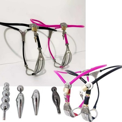 Female Stainless Steel Adjustable Chastity Belt Invisible Lock Pant Plug SM
