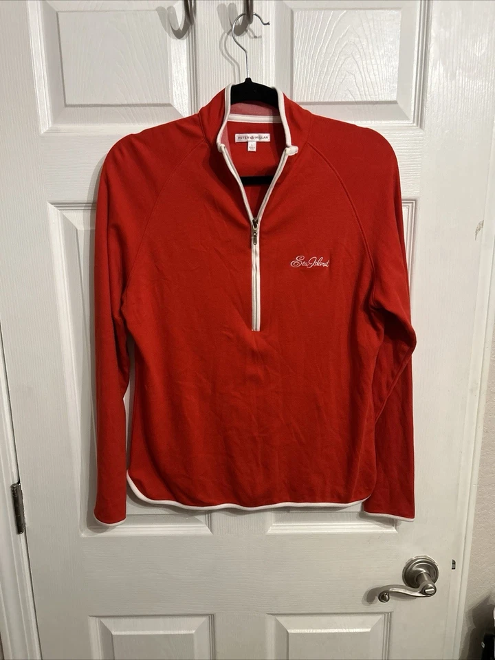 Peter Millar 女子 L 1/2 拉链拉过海岛高尔夫学院风运动红色棉 — 第 3/4 张图片