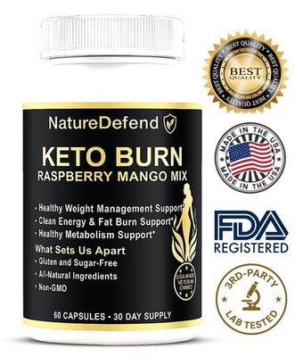 NatureDefend Premium Keto Burn 60 Raspberry Mango USA Made Veteran Owned