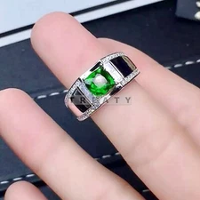 Emerald Cushion Cut Gemstone With 925 Sterling Silver Ring For Men's #B802
