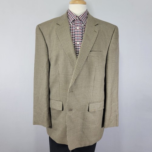 Chaps Men's Sport Coat Blazer Two Button Beige Houndstooth Silk Wool 48R