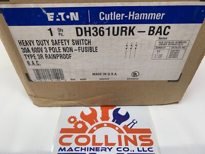 Eaton Cutler-Hammer DH361URK-BAC Safety Switch 30A 600VAC 3P Non-Fusible NEMA 3R