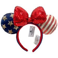 Disney Parks Sequins American Flag Bow Headband Stars Mickey Minnie Mouse Ears