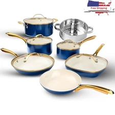 12 Piece Nonstick Ceramic Cookware Set Frying Pan Saucepan Stock Pot Kitchen New