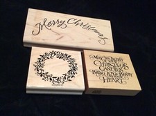 denami design wood stamp Merry Christmas Wreathe Holiday Joy Lot Of 3 Fast Ship 