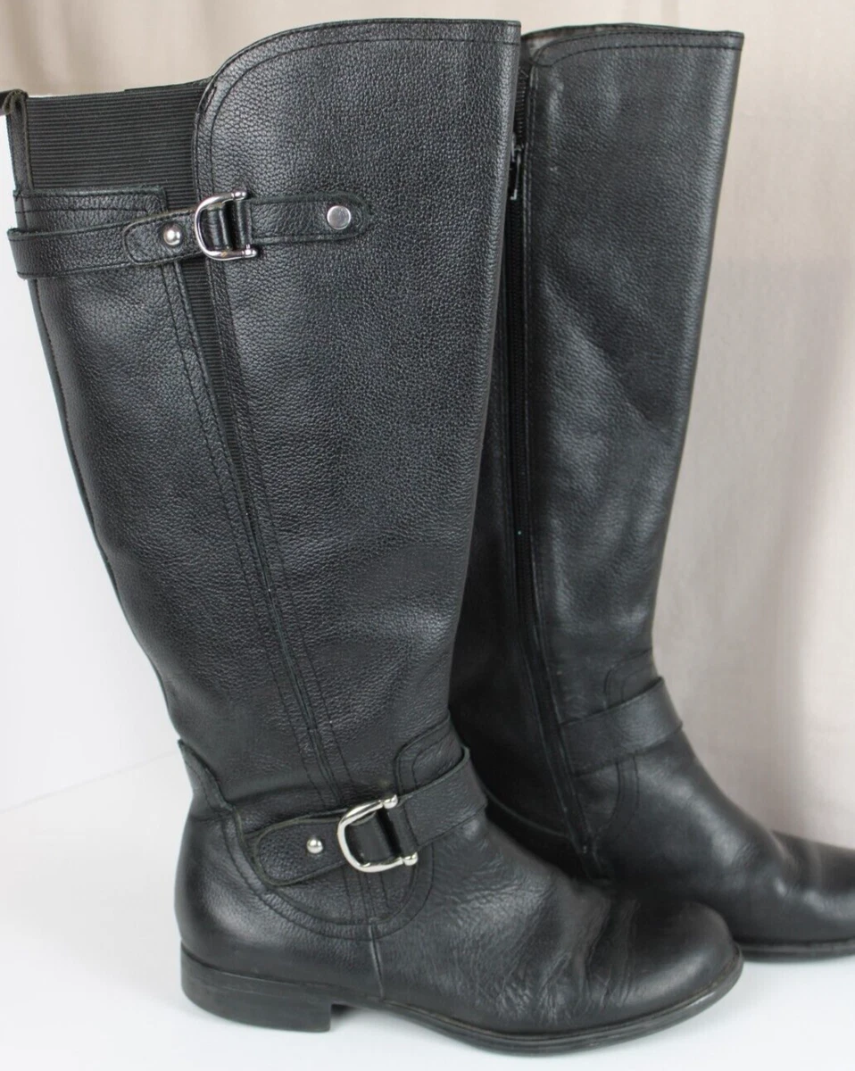 Naturalizer Wide Calf Jenelle Black Leather Riding Biker Boots