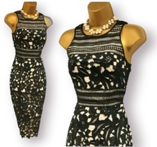 Karen Millen Black Lace Overlay Wiggle Special Occasion Pencil Dress UK 8