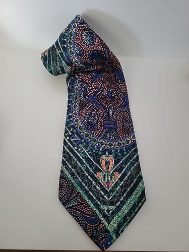 Corbata de Seda ZEBEDIA Hecha en Italia Colorido Diseño de Vidrieras - Imagen 2 de 5
