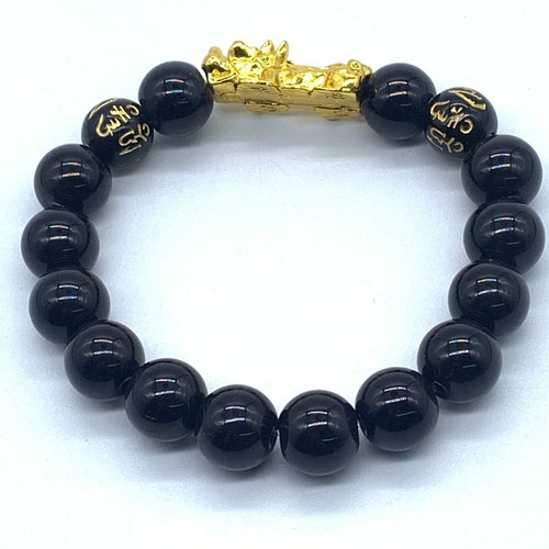 Feng shui Prosperity Black Bead Bracelet Golden Pi Xiu/Pi Yao Attract luck - Picture 5 of 8