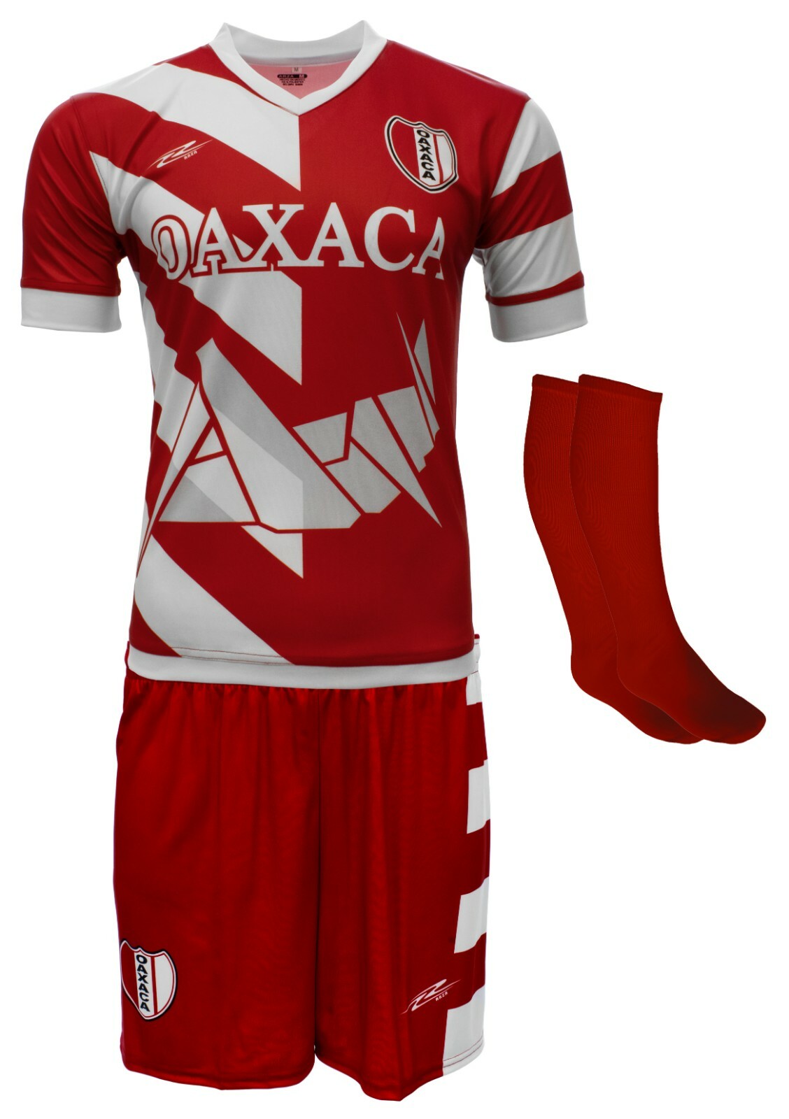 Oaxaca Style Soccer Uniform Set – Red/White Jersey Shorts Socks Numbered