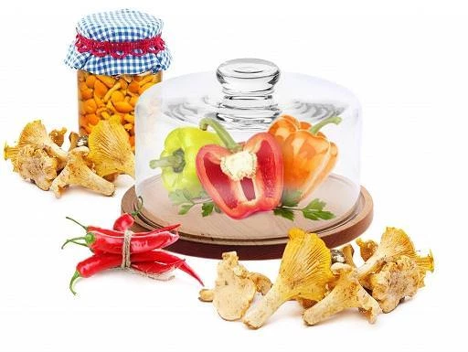 Quesera Con La tabla de cortar 28cm Campana Vidrio Cubierta Cristal kuchenglocke