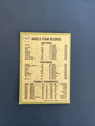 1971 Topps Baseball # 442 Angles Team Card EX - Picture 2 of 2