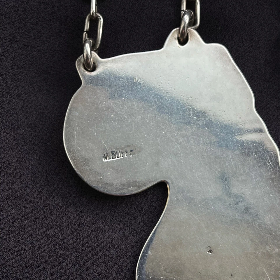 Collar colgante grande vintage abstracto modernista plateado 102 g M buffet Foto 4 de 4