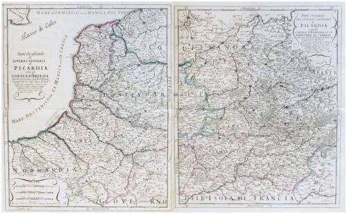 Picardie Valenciennes Lille Maubeuge Courtray Mons Arras Carte Map Carte Rossi - Picture 1 of 1