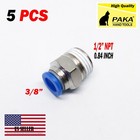 5pcs Male Straight Connector Tube Od 3/8 X Npt 1/2 Pneumatic Air Push In Fitting