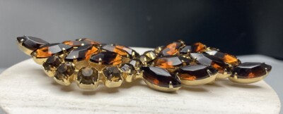 Brooch Pin LARGE VTG Root Beer Rhinestone Swirl and Sparkle 3.5 in