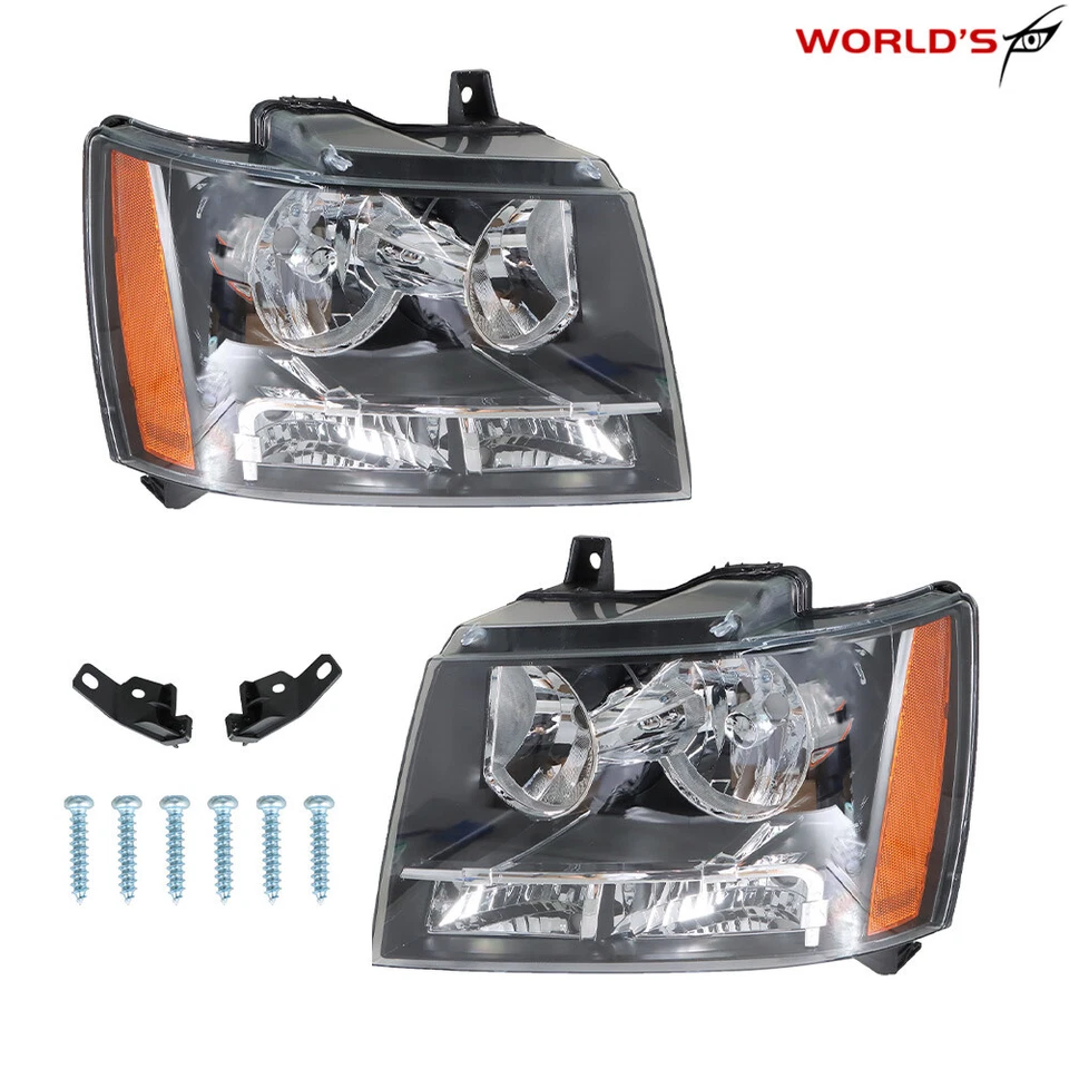 Пара фар для Chevy Avalanche/Suburban/Tahoe 2007-2014 черные галогенные лампы - Изображение 2 из 4