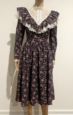 VTG Gunne Sax Jessica McClintock Dress Sz 9 Floral Lace 80s Prairie Cottagecore