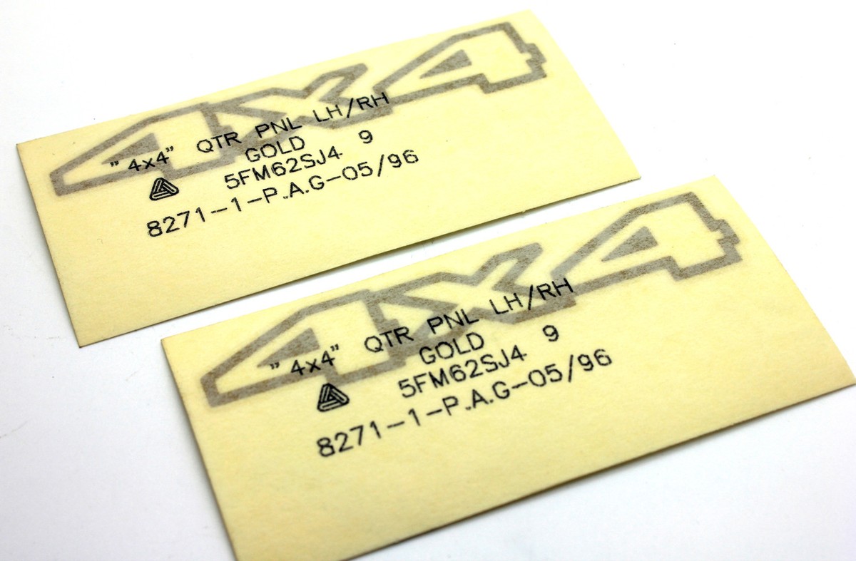 NOS OEM 5FM62SJ4 4x4 Logo Decal Sticker Emblem Gold PAIR For 1984