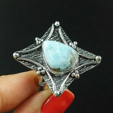 Handmade Natural Larimar Pear Cut Ring 925 Silver Ring Size-7.75 US