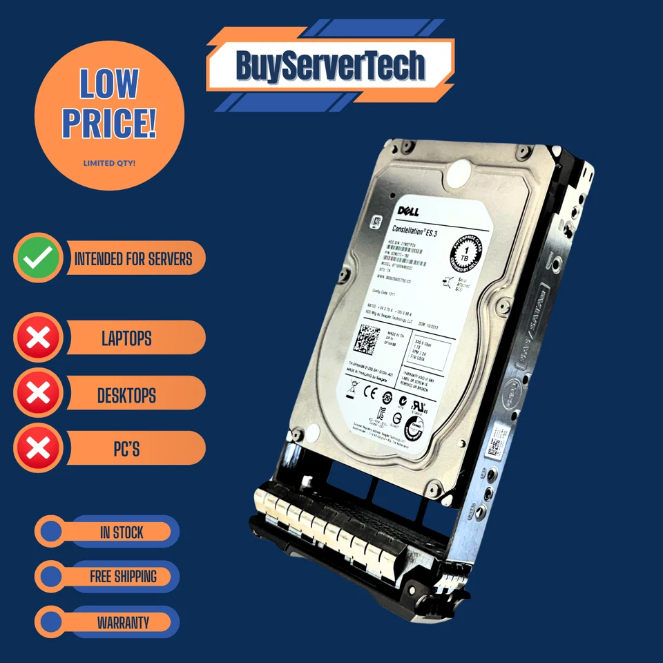 Dell FNW88 1TB 7.2K 3.5" SAS 6Gb/s HDD ST1000NM0023 w/Tray | Zero Hours | 1YR - Image 3 of 4