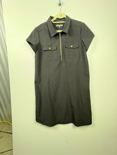 Sharagano Dress Women's Sz 14 Black Collared Utilty Style Short Sleeve Front Zip