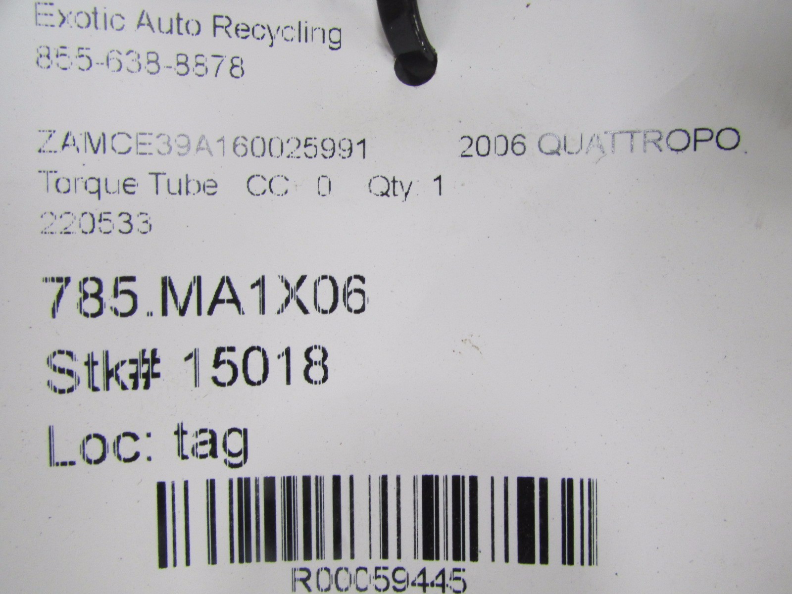 Maserati Quattroporte, Drive Shaft Torque Tube, Used, P/N 220533