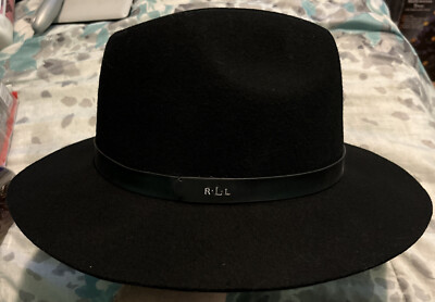 New! Ralph Lauren Black Wool Fedora Hat Polo Ralph Lauren logo-embroidered Wool Fedora Hat | Black  main image 3