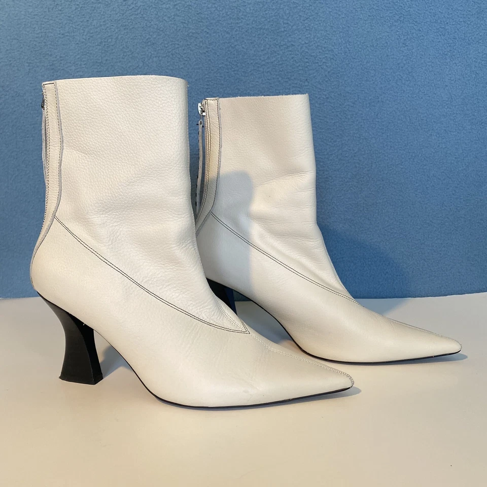 Botas Topshop Mujer Mara Cuero Punta de Suero de Lecho - Bota Blanca 9.5 Foto 4 de 4
