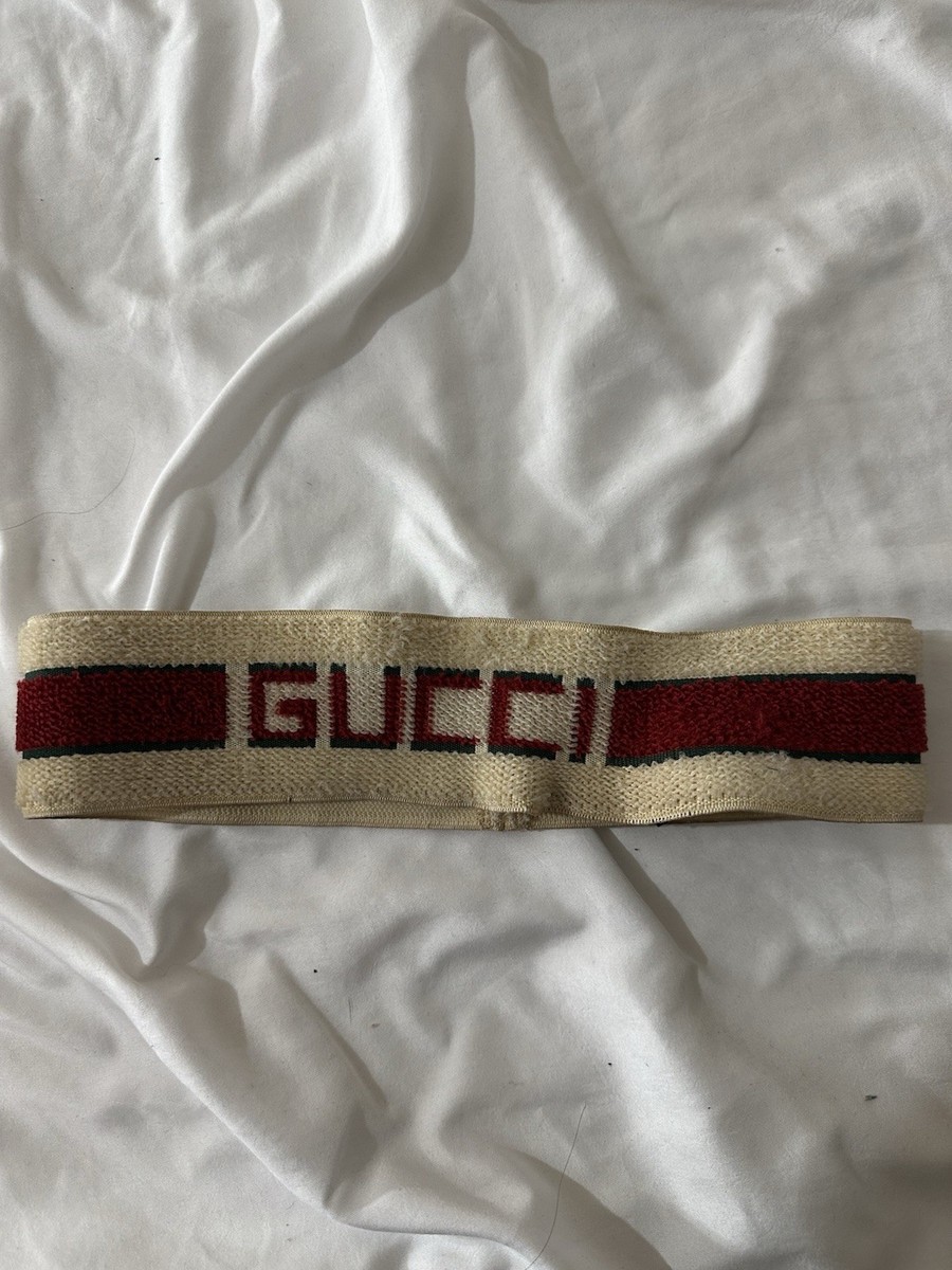 Gucci Beige Red Cotton Striped Logo Headband Women display picture 3