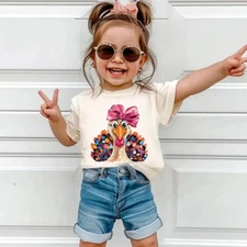 Thanksgiving Girls Shirt Coquette Turkey at the Table shirt Toddler Thanksgiving