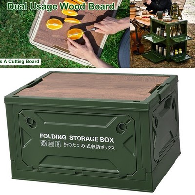 Folding Storage Bin Camping Organizer w/Cutting Board Top Wheels 4 Lockable Door