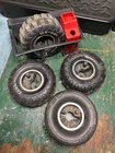 Vintage MR-970 1970s Tonka Jeep Bronco parts, tires, rack, and gas can