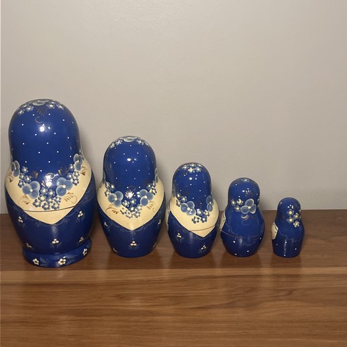 Vintage Hand Painted Russian Matryoshka 5 Piece Set 7”Nesting Dolls - Picture 8 of 12