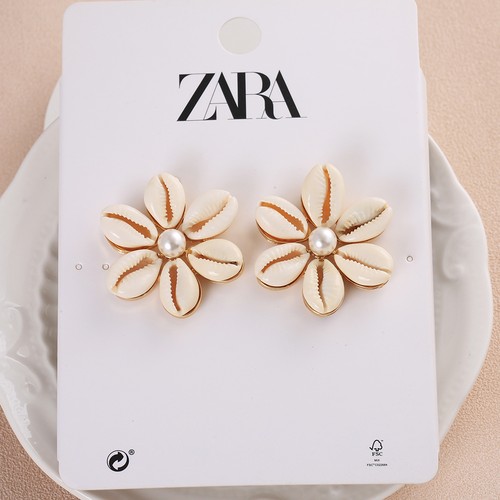 ZARA natural shell round flower beach vacation earrings women's earrings - Picture 3 of 4