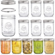 Tebery 12 Pack 16Oz Mason Jars with Lids 480Ml Wide Mouth Canning Glass Jar for